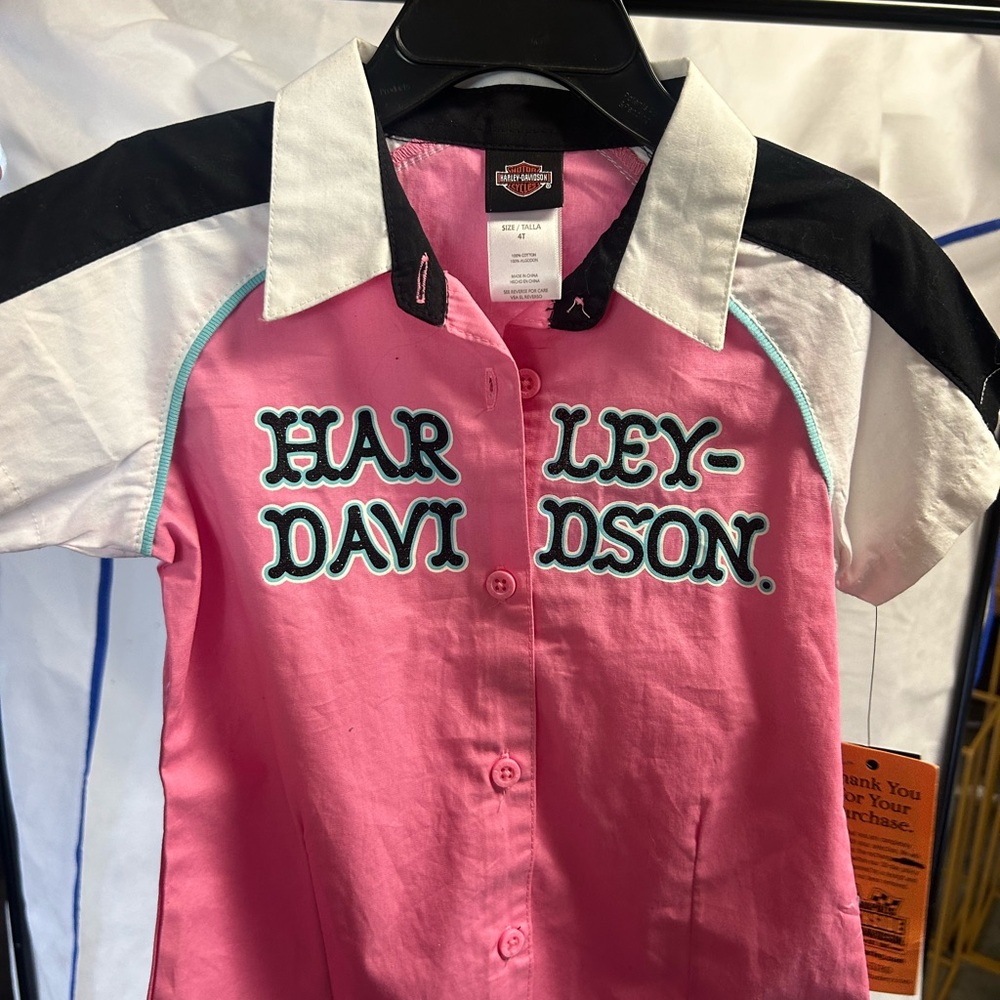 Harley-Davidson Pink and Black Button Down Shirt